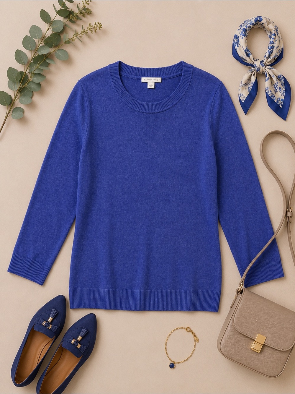 New York & Company Cobalt Blue Three-Quarter Sleeve Knit Top Size Medium